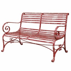 Casa Padrino Art Nouveau Wrought Iron Garden Bench Antique Red 120 cm - Garden Furniture