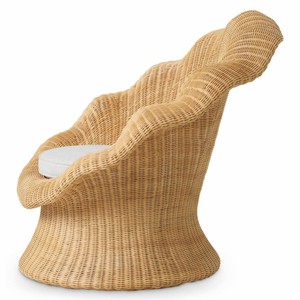 Casa Padrino Luxus Rattan Sessel Naturfarben / Creme - Rattan Wohnzimmer Möbel