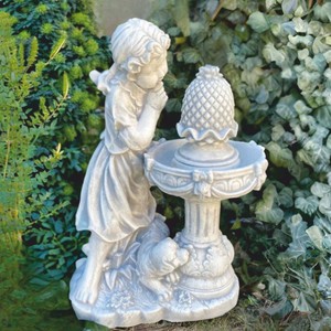 Casa Padrino Fuente Art Nouveau Niña con Perro Gris Al. 68 cm