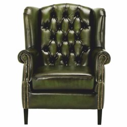 Luxus Chesterfield Leder Echtleder Ohrensessel Vintage Moosgrün Schwarz