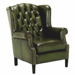 Luxus Chesterfield Leder Echtleder Ohrensessel Vintage Moosgrün Schwarz