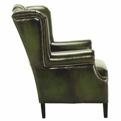 Luxus Chesterfield Leder Echtleder Ohrensessel Vintage Moosgrün Schwarz