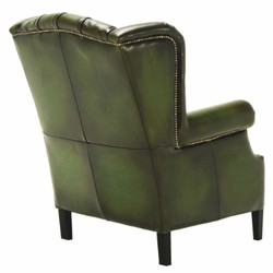 Luxus Chesterfield Leder Echtleder Ohrensessel Vintage Moosgrün Schwarz