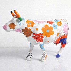 Casa Padrino XXL Decorative Sculpture Cow White / Colorful 220 cm - Life-Size Garden Figure