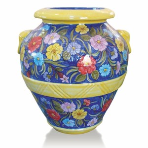 Luxus Barock Terracotta Garten Terrassen Deko Vase Blumenvase Blumentopf Pflanzentopf Blau Bunt Gelb