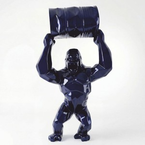 Casa Padrino XXL Garden Decoration Sculpture Gorilla with Barrel Metallic Blue H. 250 cm