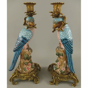 Casa Padrino conjunto de portavelas Art Nouveau loros multicolor / oro Al. 37 cm