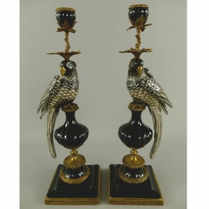 Casa Padrino conjunto de portavelas Art Nouveau loros negro / oro Al. 48 cm