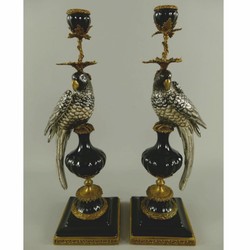 Casa Padrino conjunto de portavelas Art Nouveau loros negro / oro Al. 48 cm