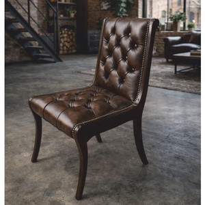 Casa Padrino Luxus Chesterfield Leder Esszimmer Stuhl Dunkelbraun H. 95 cm - Luxus Möbel