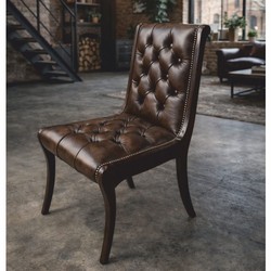Casa Padrino chaise de salle à manger Chesterfield en cuir de luxe marron foncé H. 95 cm - Mobilier de luxe