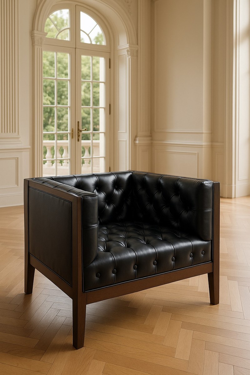 Casa Padrino Luxus Chesterfield Leder Sessel Schwarz / Braun 91 x 78 x H. 72 cm - Chesterfield Echtleder Wohnzimmer Sessel - Chesterfield Möbel - Echtleder Möbel - Luxus Möbel Casa Padrino Luxus Chesterfield Leder Sessel Schwarz / Braun 91 x 78 x H. 72 cm - Chesterfield Echtleder Wohnzimmer Sessel - Chesterfield Möbel - Echtleder Möbel - Luxus Möbel