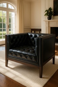 Casa Padrino Luxus Chesterfield Leder Sessel Schwarz / Braun 91 x 78 x H. 72 cm - Chesterfield Echtleder Wohnzimmer Sessel - Chesterfield Möbel - Echtleder Möbel - Luxus Möbel
