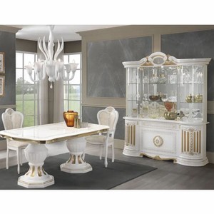 Casa Padrino Luxus Barock Esstisch Weiß / Gold 185-230 cm - Made in Italy