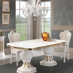 Casa Padrino table à manger baroque de luxe blanc / or 185-230 cm - Fabriquée en Italie