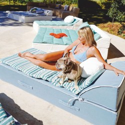 Casa Padrino Tumbona de Jardín de Lujo Azul Claro / Blanco 180 x 80 cm - Tumbona de Piscina de Lujo