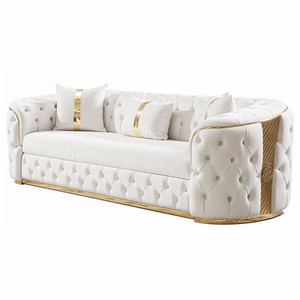 Casa Padrino divano letto Chesterfield di lusso bianco / oro 230 cm - Mobili per soggiorno