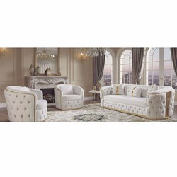 Casa Padrino canapé-lit Chesterfield de luxe blanc / or 230 cm - Meubles de salon