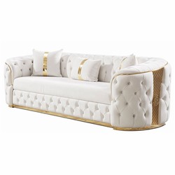 Casa Padrino canapé-lit Chesterfield de luxe blanc / or 230 cm - Meubles de salon