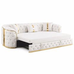 Casa Padrino canapé-lit Chesterfield de luxe blanc / or 230 cm - Meubles de salon