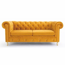 Casa Padrino canapé-lit Chesterfield jaune / or 212 cm - Meubles de salon