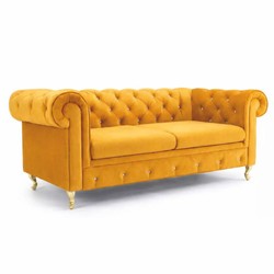 Casa Padrino canapé-lit Chesterfield jaune / or 212 cm - Meubles de salon
