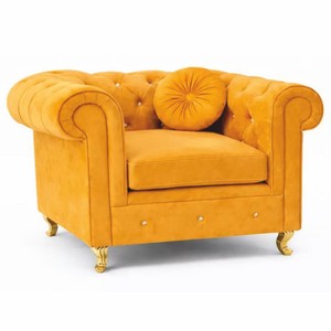 Casa Padrino fauteuil Chesterfield en velours jaune / or 107 cm - Mobilier de salon