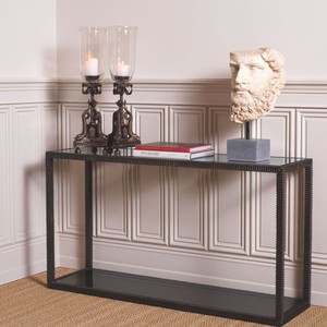 Casa Padrino Luxus Aluguss Konsole mit Glasplatten Bronze / Grau 140 cm - Luxus Möbel