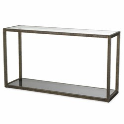 Luxus Aluguss Konsole Konsolentisch mit Glasplatten Bronze Grau