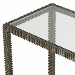 Luxus Aluguss Konsole Konsolentisch mit Glasplatten Bronze Grau