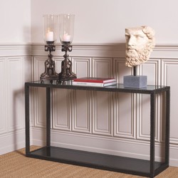 Luxus Aluguss Konsole Konsolentisch mit Glasplatten Bronze Grau