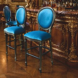 Casa Padrino sgabello da bar barocco di lusso blu / nero / oro A. 127 cm - Mobile da bar barocco