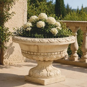 Casa Padrino pot de fleurs baroque beige Ø 70 x H. 50 cm - Décoration de jardin baroque