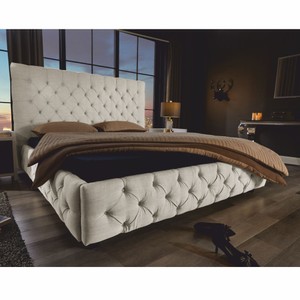 Casa Padrino Chesterfield Doppelbett Beige / Schwarz 180 x 200 cm - Schlafzimmer Möbel