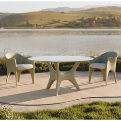 Casa Padrino Luxury Garden Dining Table with Glass Top Matte Green Ø 140 cm - Garden Furniture
