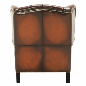 Casa Padrino Luxus Chesterfield Leder Ohrensessel Vintage Braun / Schwarz H. 105 cm