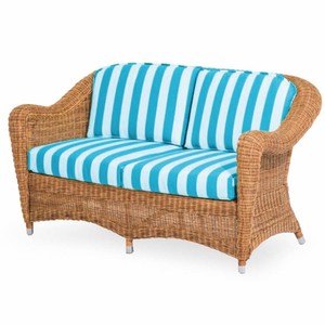 Casa Padrino divano di lusso a 2 posti in rattan miele / bianco / blu 140 cm - Mobili in rattan
