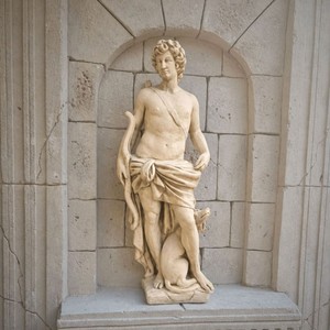 Casa Padrino scultura Art Nouveau del giardino uomo con fiocco e cane beige A. 142 cm