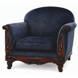 Casa Padrino Luxury Baroque Armchair Blue / Dark Brown - Baroque Living Room Furniture