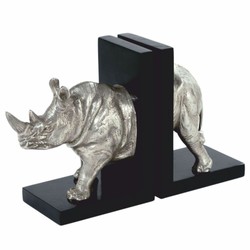 Casa Padrino Luxury Bookend Set Rhinoceros Silver / Black - Desk Decoration