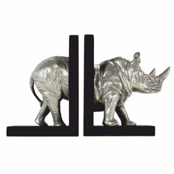 Casa Padrino Luxury Bookend Set Rhinoceros Silver / Black - Desk Decoration
