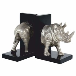 Casa Padrino Luxury Bookend Set Rhinoceros Silver / Black - Desk Decoration