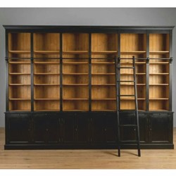 Casa Padrino armario de libros de estilo campestre con escalera negro antiguo / natural 500 cm