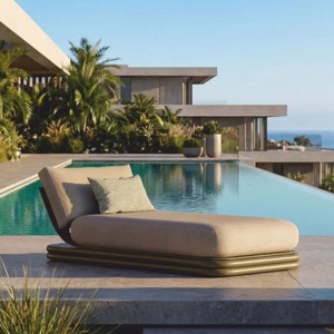 Casa Padrino Tumbona de Jardín de Lujo Beige / Verde Mate 200 cm - Tumbona de Piscina de Lujo