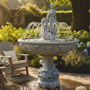Casa Padrino Fuente Barroco Gris Ø 108 x Al. 150 cm - Fuente de Jardín y Patio