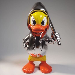 Casa Padrino sculpture décorative XXL canard argent / jaune / orange H. 165 cm - Figurine décorative