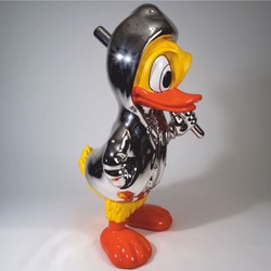 Casa Padrino sculpture décorative XXL canard argent / jaune / orange H. 165 cm - Figurine décorative