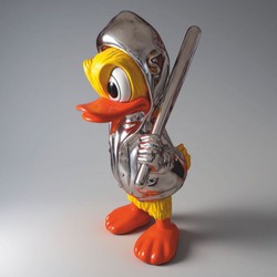Casa Padrino sculpture décorative XXL canard argent / jaune / orange H. 165 cm - Figurine décorative