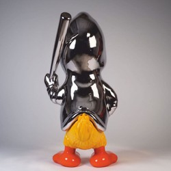 Casa Padrino sculpture décorative XXL canard argent / jaune / orange H. 165 cm - Figurine décorative