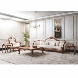 Casa Padrino sofá de salón barroco de lujo blanco / marrón 295 cm - Muebles barrocos